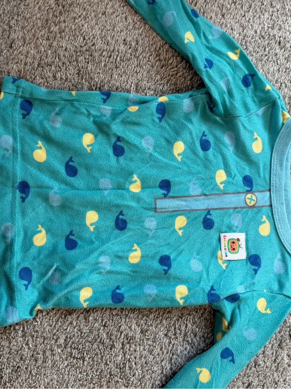 Teal Baby Onesie with Yellow & Navy Whale Print